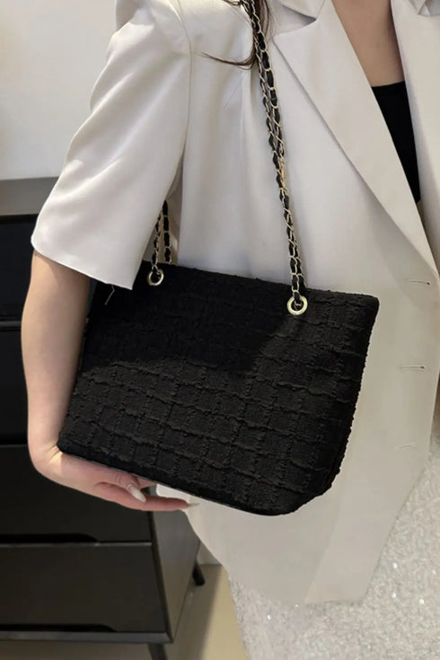'Yara' Polyester Texture Chain Tote Bag - Celes Fashion